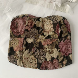 MC BR1552 Tanktop Floral Atasan Crop Vintage Korean Pakaian Wanita Sabrina Kemben Lace Top Slim Fit