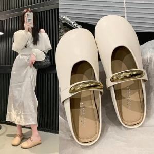 [Free Shipping] Flat-bottomed closed-toe slip-on sandals for women 2025 new spring/summer model easy-to-wear lazy sandals