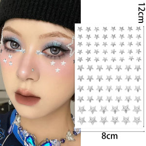 NATURAL STYLE Star Stickers Metallic Silver with Diamonds Five-Pointed Star Facial Stickers Yabi Makeup Facial Stickers Starburst Music Festival Makeup