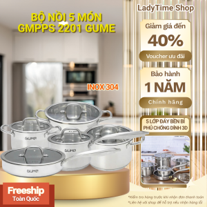 Bộ Nồi Chảo 5 Món GMPPS 2201 GUME Chất Liệu Inox 304 Cao Cấp5 Lớp Đáy Bền BỉPhủ Chống Dính 3DChống Gỉ & An Toàn