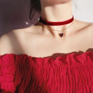 Rantai Leher 爱心颈链项链 Love Necklace 时尚简约项链女士首饰百搭配饰 Elegant Heart Choker Necklace Fashion Jewelry Women
