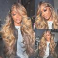 ARIETIS Ombre Highlight Lace Front Wigs Human Hair 250 Density 12A Body Wave Honey Blonde P4/27 13x4 Glueless HD Lace Frontal Wigs for Black Women Pre Plucked Bleach Knots With Baby Hair 28 Inch. 