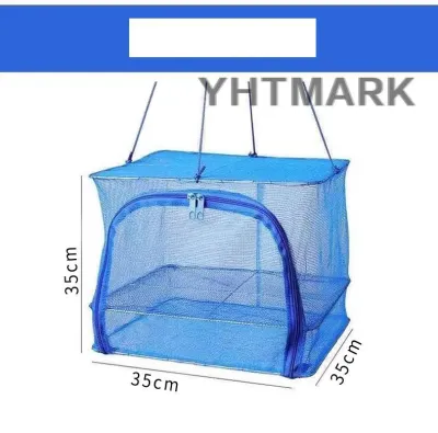 Drying rack with 2 layers 3 layers of folding net foldable nylon net hanging drying net suitable for shrimp fish fruits vegetables herbs with zipper opening - blue