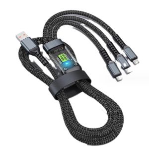 Dây Sạc Bọc Dù 3 trong 1 Gồm Đầu Sạc Lightning - Micro USB - Type C SNOWLIGHT Dây Sạc Nhanh Chất Liệu Cao Cấp Độ Bền Cao Cấp 100W