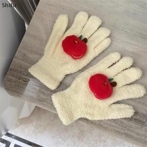 [ShiFu] Cute Curly Dog Red Apple Gloves Plush Coral Fleece Cold-Proof Gloves Student Winter Warm Five-Finger Gloves Girl Christmas Gifts