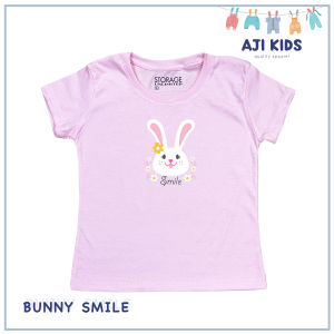 AJI Kids Girls Pastel Colored Graphic Tee with "Bunny Smile" Print