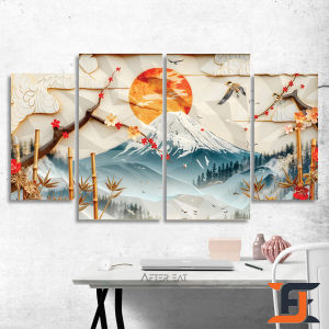 HIASAN DINDING 4 IN 1 SET BUNGA 3D TEMA JEPANG MINIMALIS WALDECOR  NUANSA ABSTRAK REALISTIK POSTER