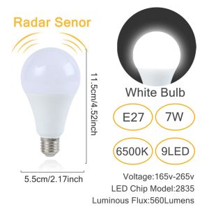 E27 Radar Sensor Light Motion LED Globe Bulb Microwave Ambient PIR Motion 12W LED Light Lamp