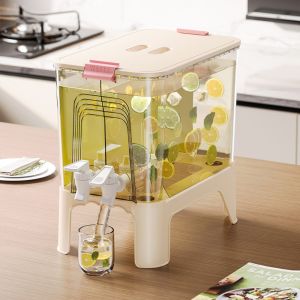 YERZ Rectangular 6.5L Cold Drink Dispenser Plastic Large Capacity Fridge Cold Kettle Juice Container With Faucet and Base Beverage Dispenser Lemonade