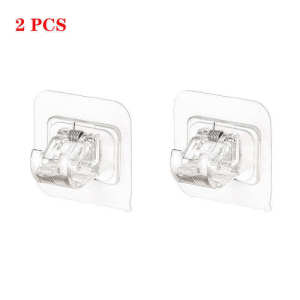 2 PCS No Drill Curtain Rod Brackets Self Adhesive Curtain Rod Holder Hooks Nail-Free Adjustable Clamp Hooks Wall Curtain Fixed Clip Hanging Rack Wall Brackets for 1-2cm Diameter Curtain Rod Pole