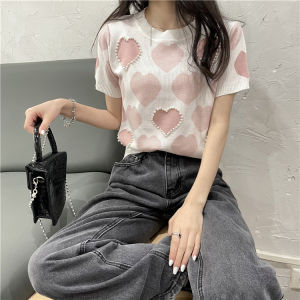 เสื้อยืดไหมพรม แขนสั้น ราคายอดนิยม ผ้าบางๆ ลาย สวย แฟชั่นเกาหลี 51025