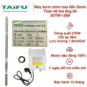 Máy bơm hỏa tiễn 370W (0.5HP) (2" Ø48 thả ống 60) TAIFU Thân Inox 304 có hộp tụ đi kèm
