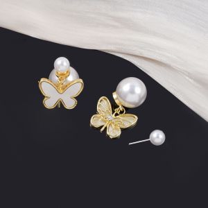 Fashionable Ring Gift 珍珠蝴蝶耳钉女高级感轻奢气质时尚耳环法式新款气质小众百搭耳饰
