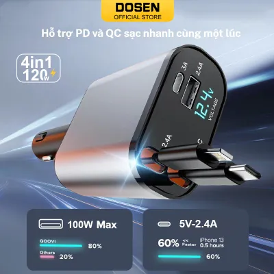 DOSEN Pro 4 trong 1 Loại kính thiên văn Tẩu Sạc Ô Tô Hỗ Trợ Sạc Nhanh 120W D5 Tẩu Sạc Xe Hơi 12V-24V Hiển Thị Đèn LED