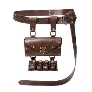 Thời Trung Cổ Chất liệu Da PU Túi đeo thắt lưng Với 4 Nút Chai Potion Chai Renaissances Wizard Túi đeo thắt lưng Set Cho Cosplay Chủ Đề Bên