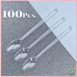 Ayla ช้อนพลาสติก 100ชิ้น ช้อนตักของหวาน ไอสครีมแบบใช้แล้วทิ้ง Plastic spoon