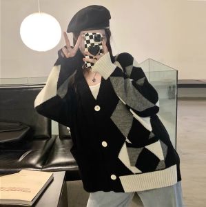 Áo khoác len cardigan nữ form rộng dáng dài dày dặn bigsize phối kẻ caro len thừng phong cách Ulzzang Hàn Quốc trẻ trung