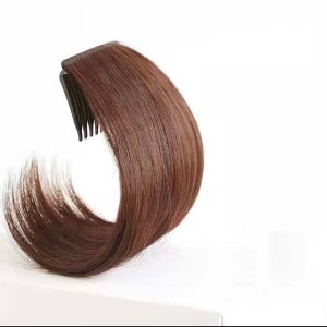 เส้นใยสังเคราะห์ไร้รอยต่อสีน้ำตาลเรียบไร้รอยต่อสำหรับผู้หญิงเส้นทนความร้อนได้ใยสังเคราะห์เพิ่มปริมาณเส้นผมต่อผมเครื่องประดับผมผมตรงสูงหวีวิกผมสตรีแผ่นหน้าม้าที่มองไม่เห็น