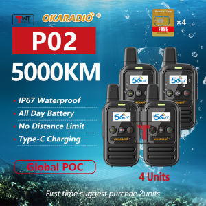 OKARADIO P02 Unlimited Range Global Walkie Talkies IP67 Waterproof with Free SIM Card 6000KM Long Range Two Way Radio for Nationwide Outdoor Logistics Road Trips & Family COD