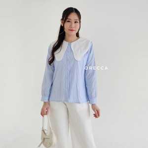 Usagi Blouse Top Atasan Wanita Lengan Panjang Salur Garis Orecca
