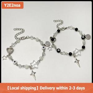 【Local shipping】 New Trendy Y2K Couple Bracelets For Women Girl Hollow Pentagram Guitar Pendant Beaded Bracelet Friends Jewelry Gift