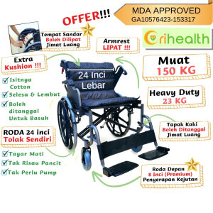 Heavy Duty 24-Inch Bariatric Wheelchair with Extra Wide Seat and Flip-Up Armrest - MDA Approved -24 inch 61cm Seat Width