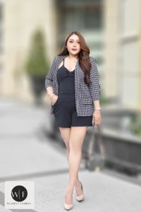 WOMEN FASHION PLUS SIZE SET S34 ชุดเซตสาวอวบ ชุดเซ็ท 3 ชิ้น (เสื้อสูทคลุม เสื้อสายเดี่ยว กางเกงขาสั้น) ผ้ายืดวูลลี่ (XLอก40-46” เอว 36”-44”) ชุดเซ็ทผู้หญิงอวบ ชุดสาววอวบ ผู้หญิง ชุดทำงานสาวอวบ ชุดเดรสสาวอวบ แฟชั่นสาวอวบ
