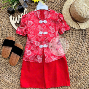 [ TAY BÚP GẤM ] Bộ Bà Ba Cho Bé Gái Lụa gấm 2 da vải loại CAO CẤP Tay Búp áo khóa kéo sau lưng Size Từ 6-38 Kg