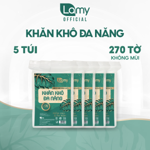[LAMY OFFICIAL]_Thùng 05 túi khăn vải khô đa năng LAMY 270 tiết kiệm không paraben an toàn cho da