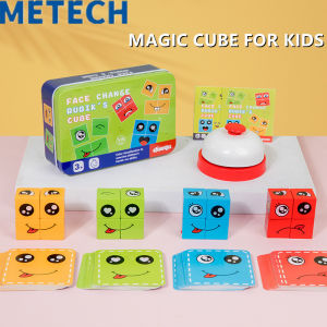 Multiplayer Game Wooden Face Changing Expression Rubiks Cube Cube Table Games Expression Cube with Bell Ringing Building Blocks Wooden Early EducationEducational Toys