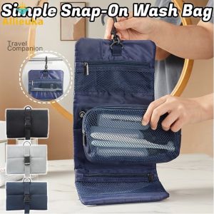 Allieuka Japanese Style Simple Snap-On Wash Bag Travel Storage Bag Portable Cosmetic Hangable Toilet Bag