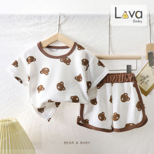 ชุดเด็ก เสื้อยืดแขนสั้น  พร้อมกางเกงขาสั้น ลายหมี  แฟชั่นฤดูร้อน สําหรับเด็ก