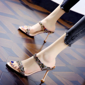Womens fine heeled sandals with rhinestone and fashion outer wear