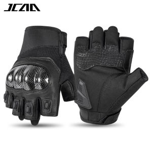 Mens Motorcycle Half Finger Gloves Breathable Mesh Motocross Riding Gloves Carbon Fiber Protective Shell Motorbike Gloves ATV MTB Dirt Bike Gloves