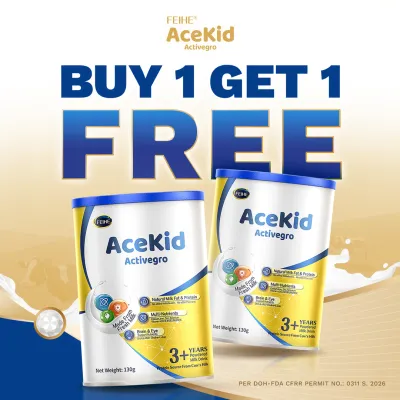 (Buy 1 Get 1 ) AceKid Activegro Powdered Milk Drink for Children 3 Years and Above Stage 4 130g | Pack Essential Nutrients for Growth