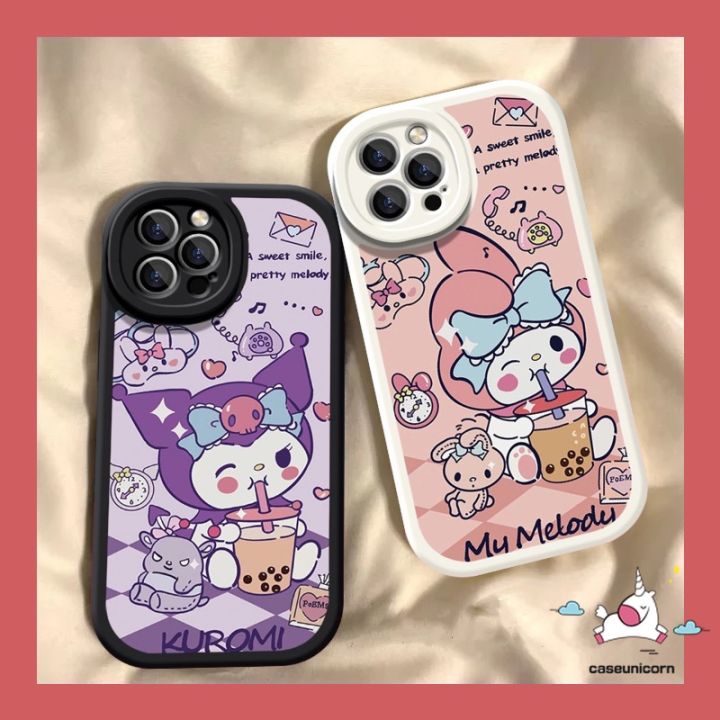 Creative Cartoon Cute Melody Kuromi Drink Milk Tea Phone Case For ...