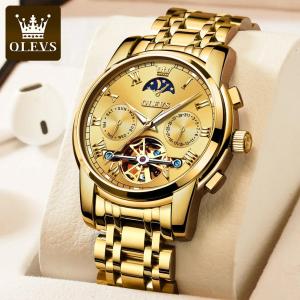 OLEVS 6617 Mens Classic Mechanical Watch Waterproof Business Stainless Steel Strap Watch Skeleton Automatic Mechanical Watch