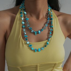 PLORAB Irregular Shell Glass Shell Beaded Necklace Seaside Vacation Style Long Multi-layer Collarbone Chain Korean Sweater Chain Bohemia Choker Beach