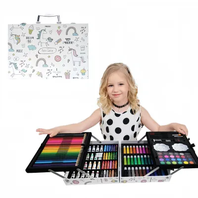 145 PCS High quality Kids Art Set Children Drawing Set Water Color Pen Crayon Oil Pastel Painting Drawing Tool Art Supplies Stationery Set with Aluminum Alloy Box Gifts Surprise Xmas Presant for kids