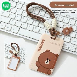 LINE FRIENDS Brown ABS Acrylic Card Holder Dual Cover Drop Resistant ID Badge Protector LFB137