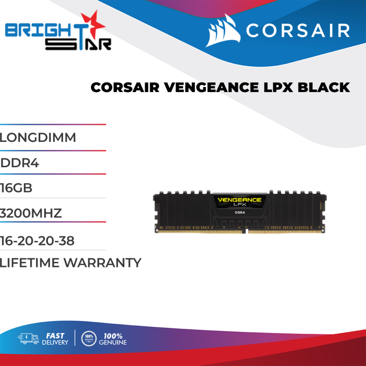 CORSAIR Vengeance LPX 16GB(Single) 3200MHz DDR4 LongDimm 16-20-20-38 PC Ram  Black Lifetime Warranty CMK16GX4M1E3200C16