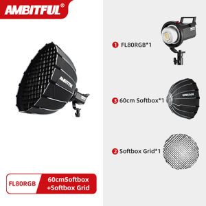 AMBITFUL FL80RGB 80W 10000K LED Video Light New Version Modeling light Balanced CRI96 TLCI 95+ 5 Pre-Programmed Lighting Effect Bowens Mount