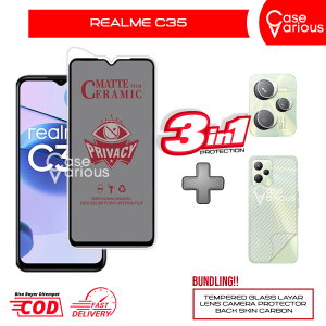 Tempered Glass Realme C35 Anti Gores Spy Matte Privacy Free Camera Lesn dan Skin Carbon