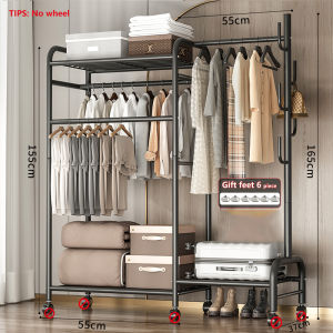 NI Indoor Clothes Hanger rack With Wheel Household Floor Vertical Drying Rack Simple Storage Clothes Double Pole Hangers Rough Clothes Pole Mulig Rack