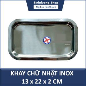Khay chữ nhật kích thước 13x22x2 inox cao cấp không gỉ dùng đựng dụng cụ sơ cứu  trong y tế spa