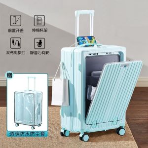[SG Seller]Front Opening Luggage USB Charging 20 inch Luggage With Cup Holder Cabin Luggage Small Travel Luggage