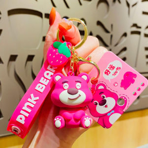 กระเป๋านักเรียนหญิงรูปหมีสตรอเบอร์รี่พวงกุญแจพวงกุญแจรูปจี้สร้างสรรค์สวยสง่าแบบเรียบง่ายจี้รูปหมีสตรอว์เบอร์รี่