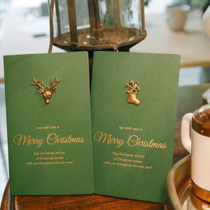 10Pcs Greeting Vintage Golden Pattern Christmas for Friend Family(Deer/Christmas Tree/Snowflake/Boot Pattern)