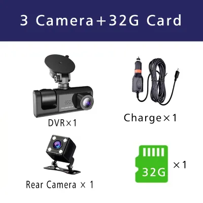 EKLEVA 3 Channel Dash Cam Cabin Len Car Dvr HD 1080P Interior Camera Vehicle Recorder Video Registrator DVRS Dashcam Camcorder Black Box