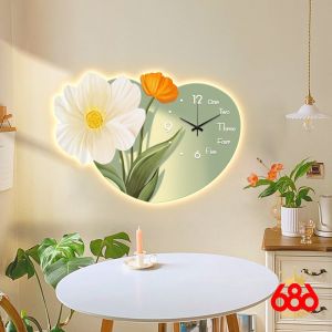 Đồng Hồ Tráng Gương Gắn Đèn Led Phong Cách Bắc Âu Tối Giản